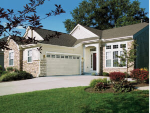 A lovely house with a beautiful garage door
